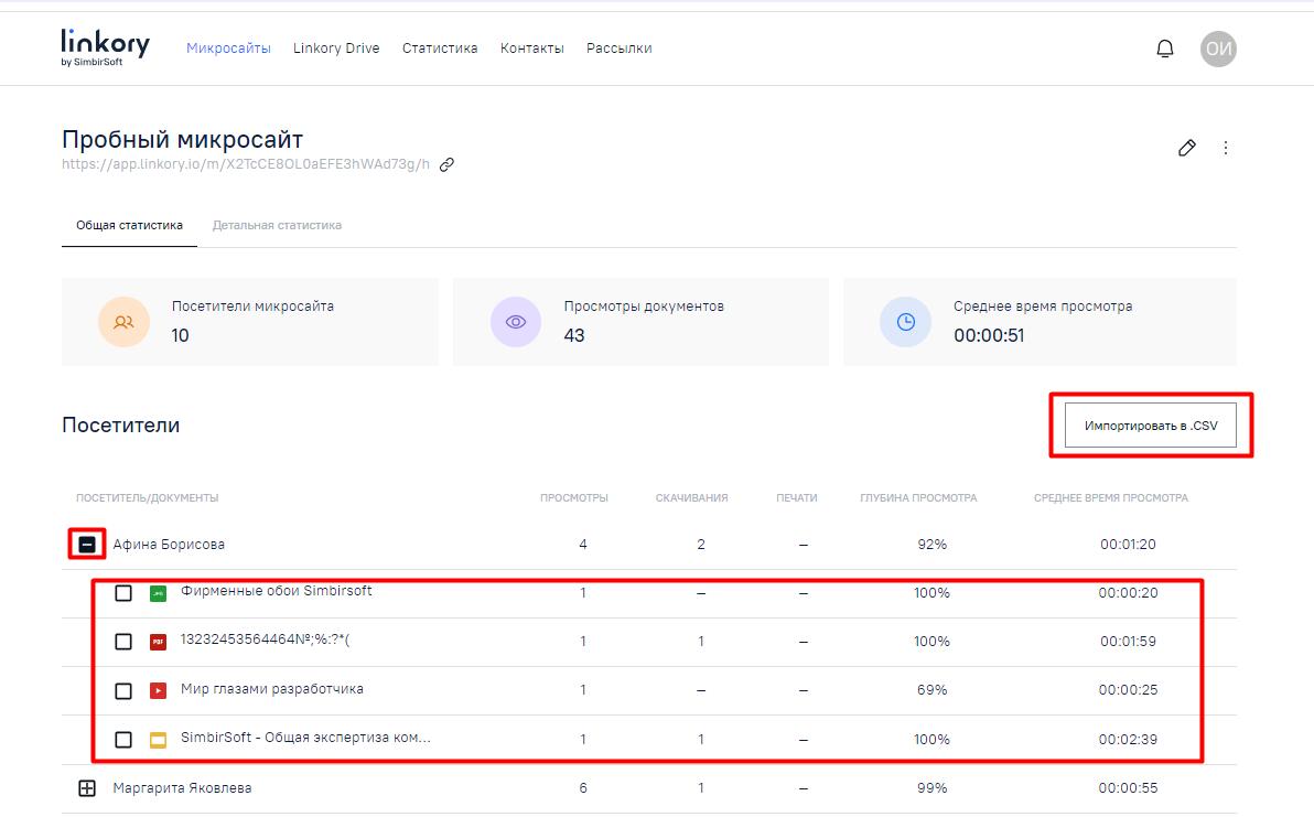 Информация по документам Микросайта
