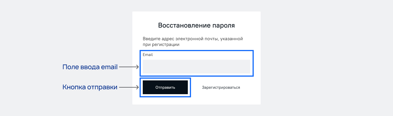 Страница с формой восстановления пароля