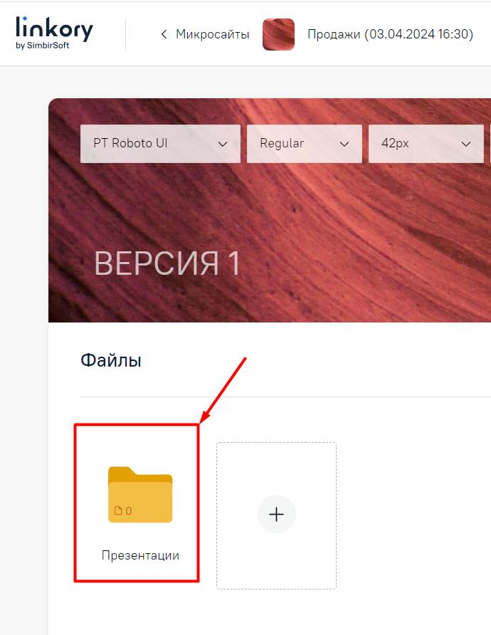Созданная папка на Микросайте