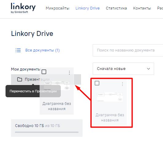 Страница диска «Linkory Drive»