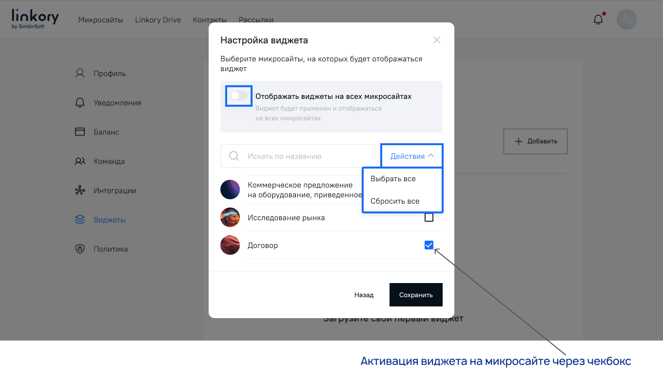 Настройка отображения виджета